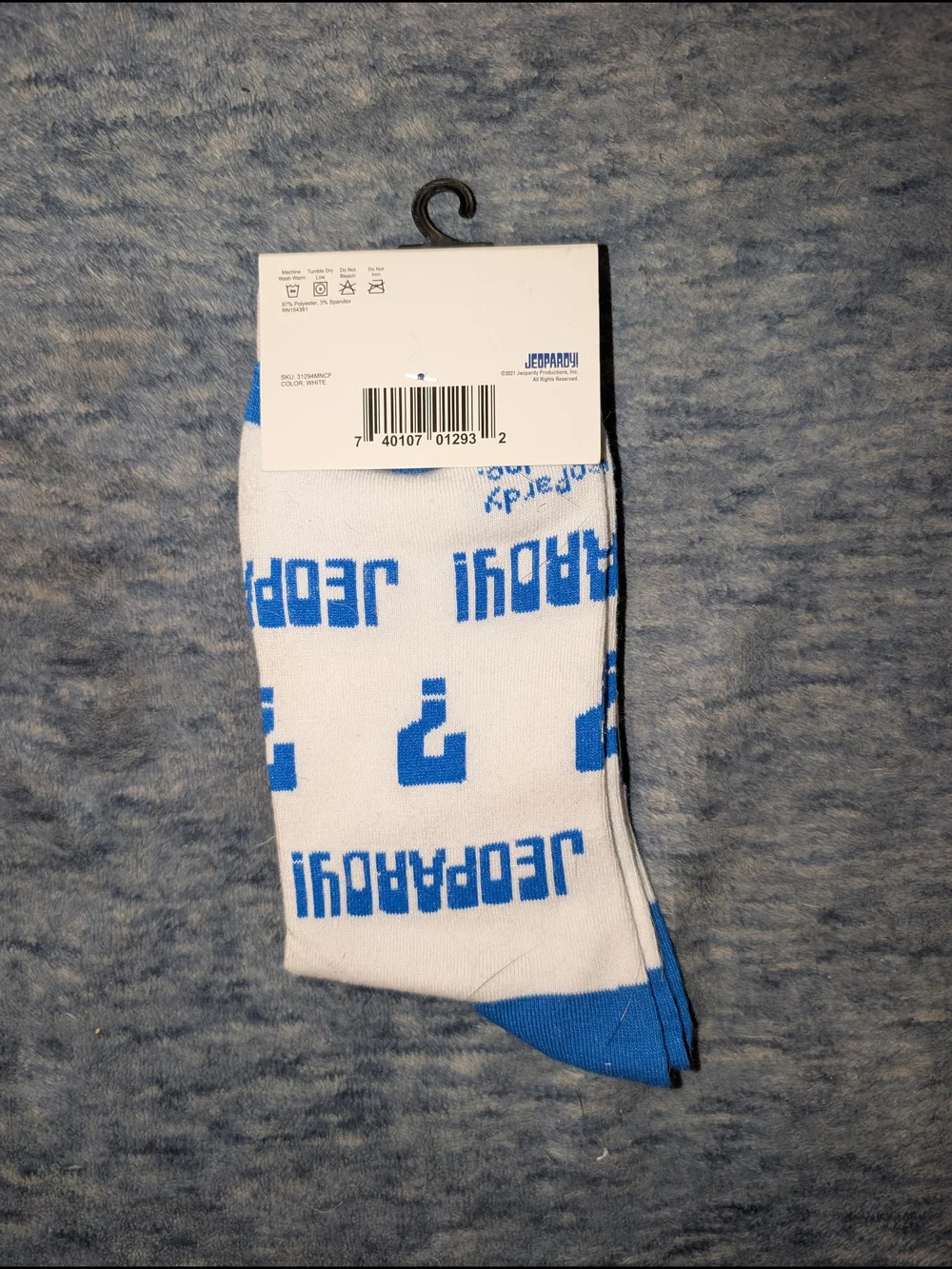Jeopardy! Crew Socks for Men - White with Blue Accents